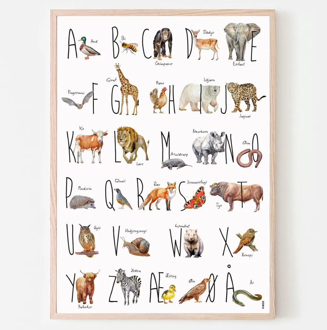 Abcleg Plakat - ABC med dyr-A3 (29.7 x 42) ABC med dyr-A3