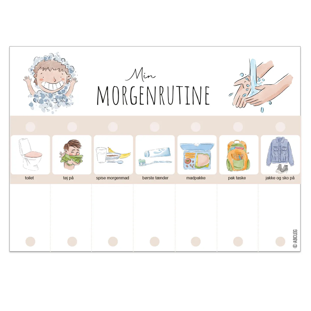 Tjekliste Morgenrutine – Udfyldt med piktogrammer 99-tjekudmorgen