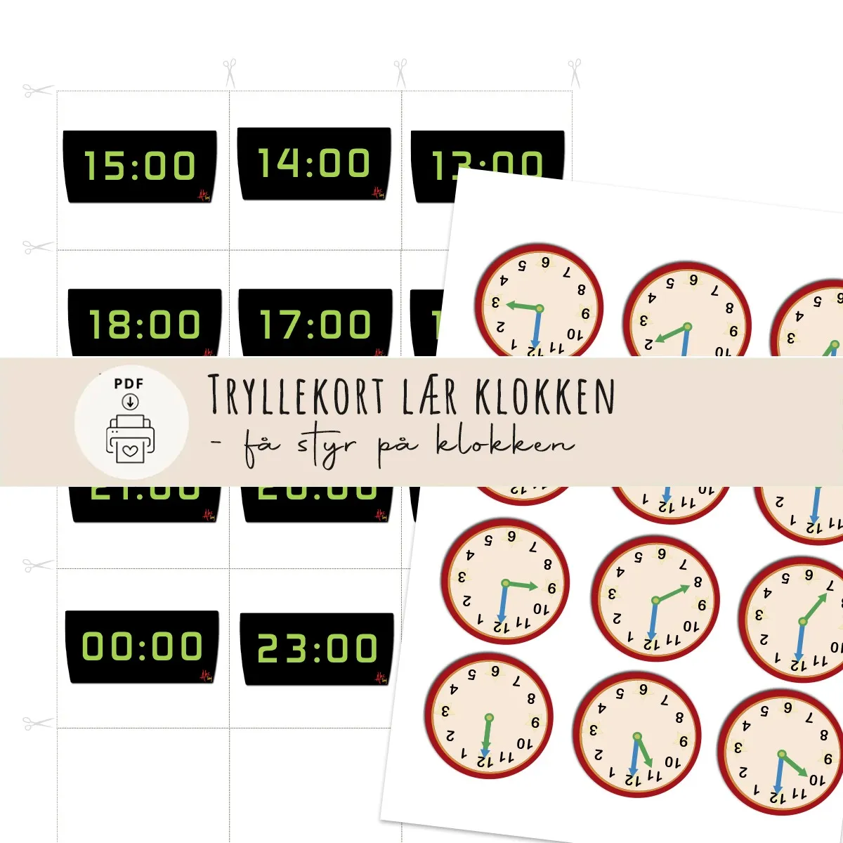 Tryllekort Lær klokken (Print selv) Tryllekort Lær klokken (Print selv)